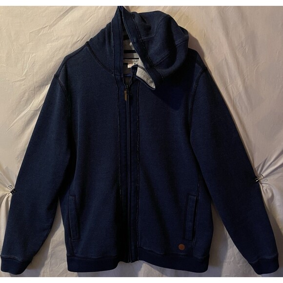 CARBON 2 COBOLT Effortlessly Cool Leather Logo Full Zip Blue Hoodie Men's M - Picture 1 of 10